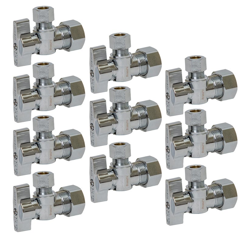 PROCURU [10-Pack] PROCURU Heavy Duty Angle Stop Valve 1/2" Nominal (5/8" OD) Compression x 3/8" OD, 1/4-Turn Operation (PCAS12-10P) - Image 1